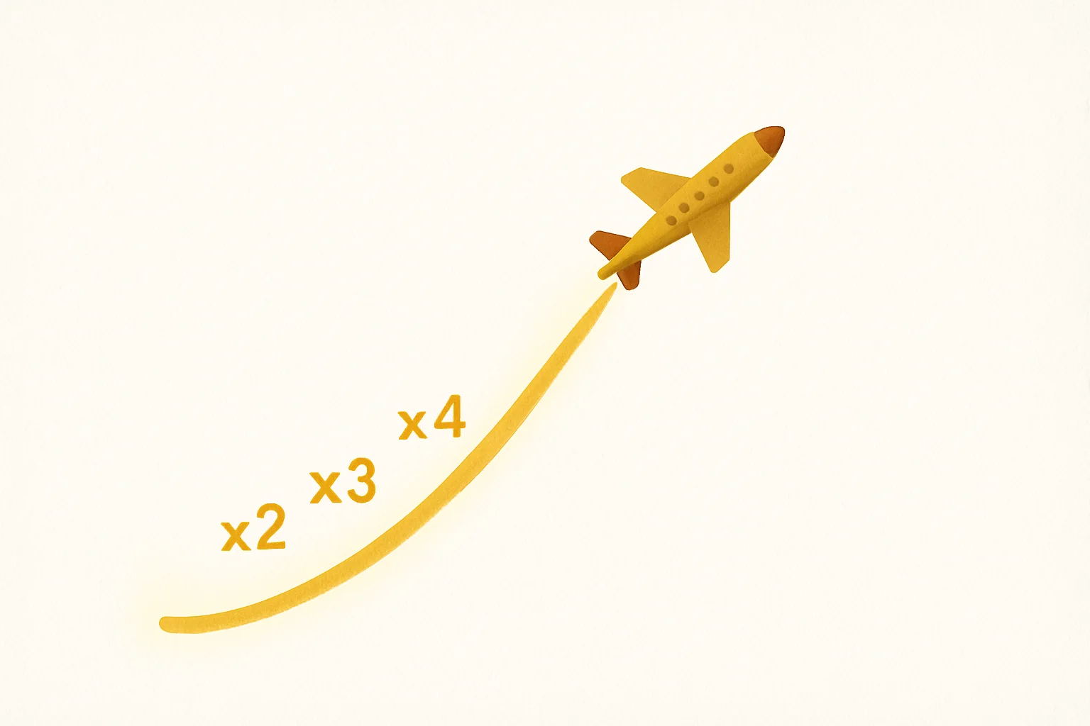 Crash Game Plane Plane ascending with glowing multiplier curve on white background